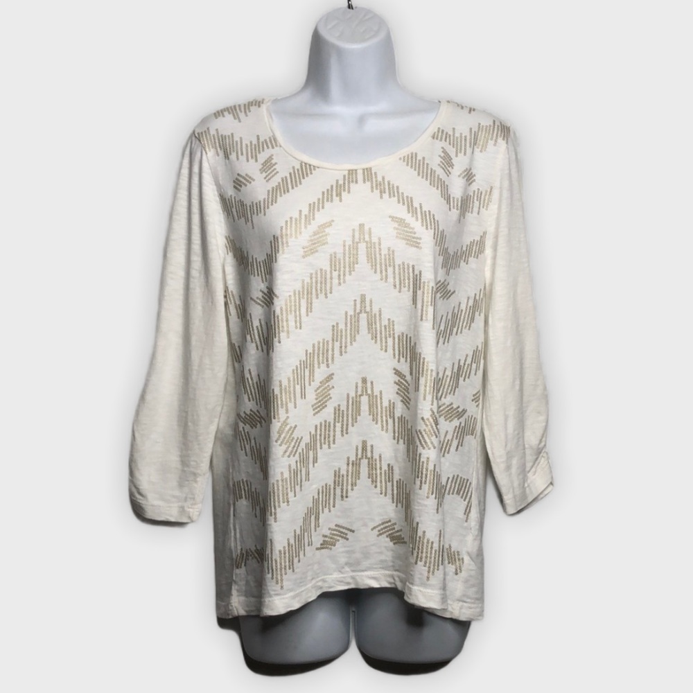 Zenergy Gold Chain Printed White Tee Plus Size 1X
